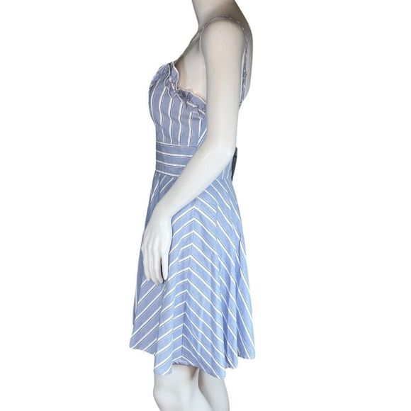 Trixxi Dress Women Small Blue White Striped Fit Flare Ruffle Wedding Guest Party - Picture 3 of 8